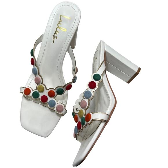LuLu's Mahly White Multicolor covered buttons High Heel Sandals 7.5 - Picture 8 of 14